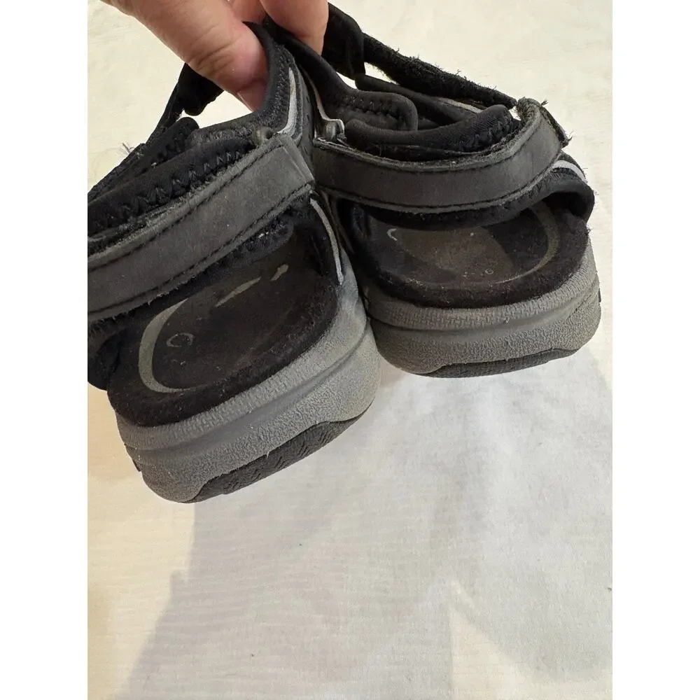 Abeo Goleta Sandals Black Silver Trim Leather Comfort Thong Womens 6 Narrow